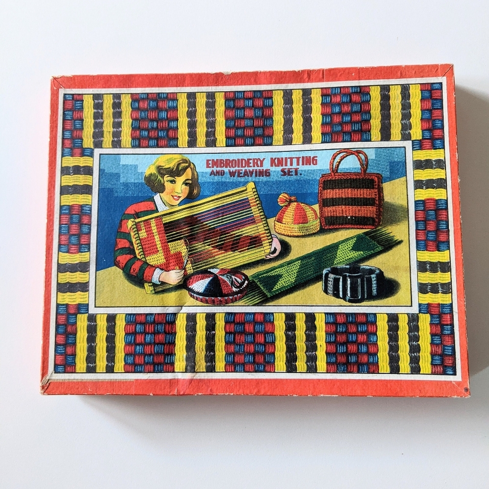 Vintage Child's Weaving Loom and Embroidery  Hoop In Box